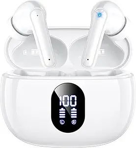 Wireless Earbuds, 2025 Ear Buds with Big Bass Stereo Sound, Lightweight Bluetooth Earbuds with 48 Hours Playtime, in-Ear Fit Earphones, IPX7, Hands-Free Calls with AI for iPhone, Android, Pad