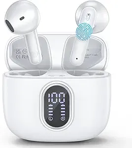 Wireless Earbuds Bluetooth 5.3 Headphones 42 Hrs Playtime with LED Display, HiFi Stereo Wireless Earphones with 4 ENC Noise Cancelling Mics, IPX7 Waterproof Ear Buds for iOS and Andorid White