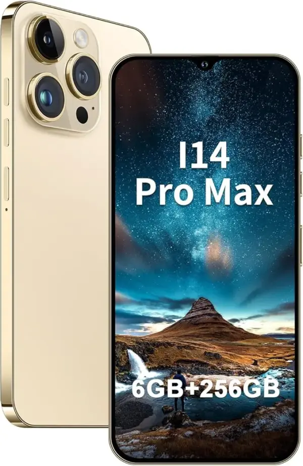 A14ProMax Unlocked Android Smartphone 6GB+256GB, 6.8" HD+ Display, 50MP+24MP Dual Camera, 6800mAh Battery, 5G Dual SIM, 128GB Expandable (Gold)