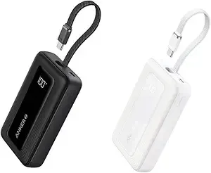 Anker Power Bank (10K, 30W, Built-in USB-C Cable) B2C - Black with White Iteration